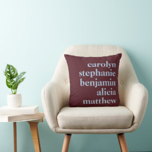 Custom Grandchildren Names Stylish Burgundy Blue Cushion