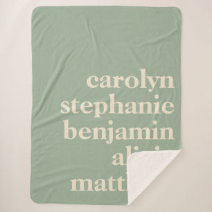 Custom Grandchildren Names Stylish Rustic Sage  Sherpa Blanket