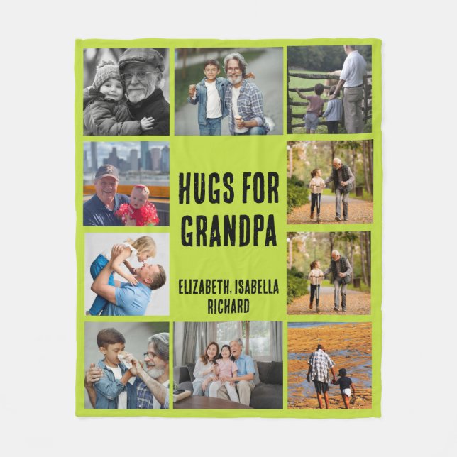 Custom Grandfather 10 Photo Collage Gift from Kids Fleece Blanket (Front)