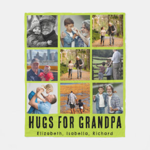 Custom Grandfather 9 Photo Collage Gift from Kids Fleece Blanket