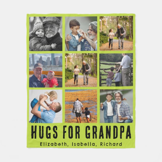 Custom Grandfather 9 Photo Collage Gift from Kids Fleece Blanket (Front)