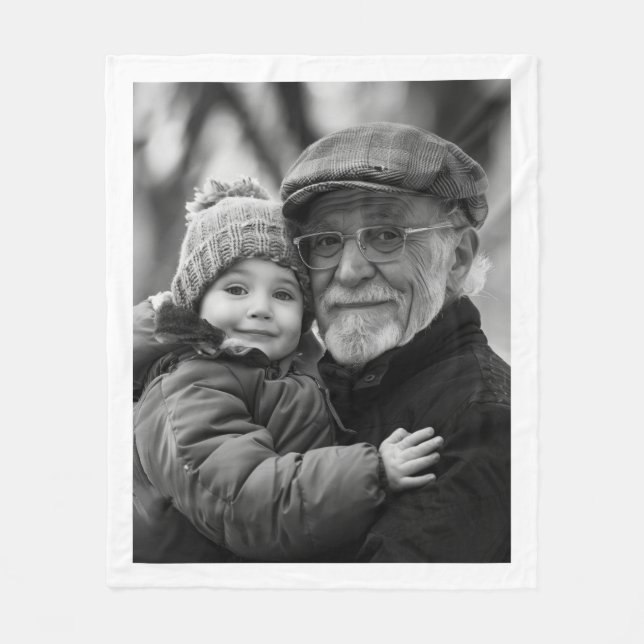 Custom Grandfather Photo Gift from Kids Fleece Blanket (Front)