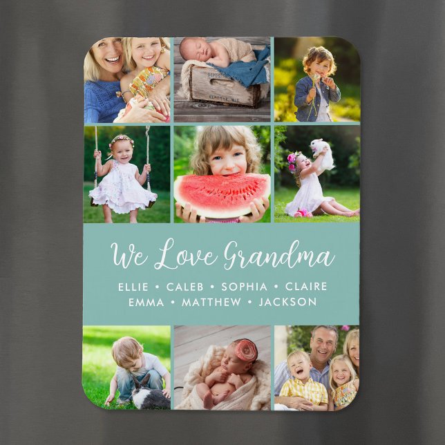 Custom Grandkids Names 9 Photo Collage Magnet (Creator Uploaded)