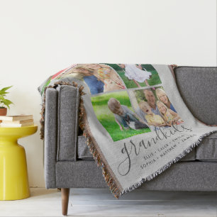 Custom Grandkids Names Instagram 6 Photo Collage Throw Blanket