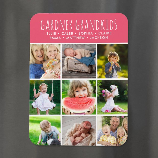 Custom Grandkids Names Instagram 9 Photo Collage Magnet (Creator Uploaded)