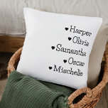 Custom Grandkids Names Throw Pillow | Heart Icons<br><div class="desc">Celebrate family with this elegant custom throw pillow featuring the names of your beloved grandkids, each accented with a sweet heart icon. A perfect gift for Grandma, Grandpa, or both — this personalised keepsake brings warmth and love to any home. Whether for birthdays, holidays, or Grandparents Day, this soft and...</div>