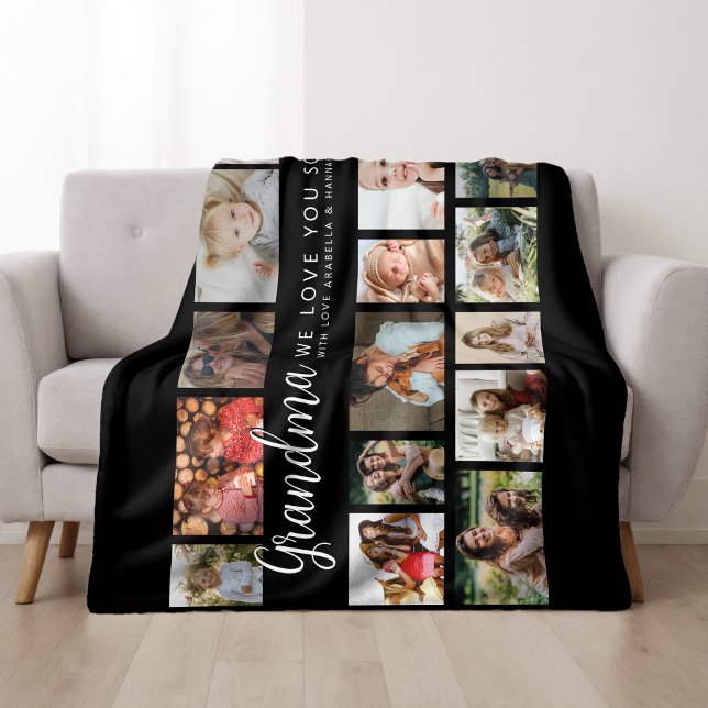 Custom Grandma 18 Photo Collage Fleece Blanket (Creator Uploaded)