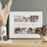 Custom Grandma 7 Photo Grandchildren Collage Print<br><div class="desc">Create a sweet wedding keepsake for a beloved grandmother with this photo collage print. Customise with seven photos. "GRANDMA" appears in the centre in soft grey lettering with her grandchildren's names,  or a custom message,  overlaid. Perfect for birthdays,  Mother's Day,  or Grandparents Day.</div>