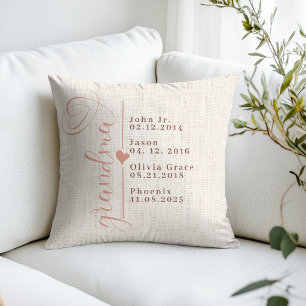 Custom Grandma Birth Date Family Names Loved One Cushion