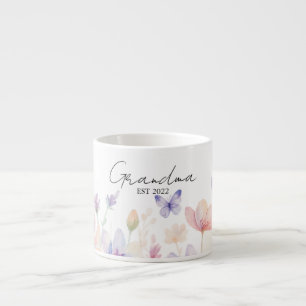 Custom Grandma Est. Year - Flower and Butterfly Espresso Cup
