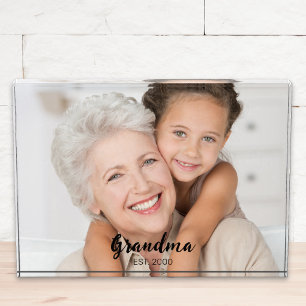 Custom Grandma Established Modern Script Photo Block