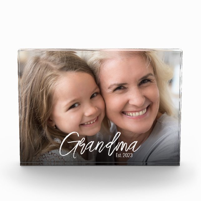 Custom Grandma Established Script Year Photo Block (Front)