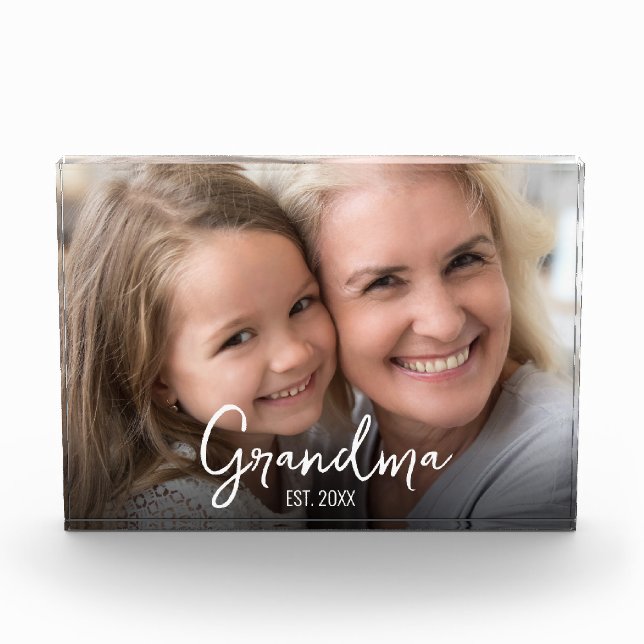 Custom Grandma Established Script Year Photo Block (Front)