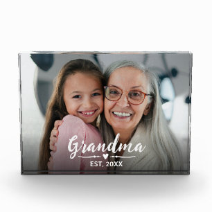 Custom Grandma Established White Script Photo Block
