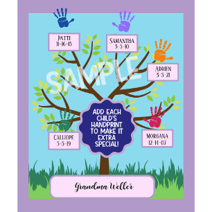 Custom Grandma Gift Add Handprint and name 5 Kids Tapestry
