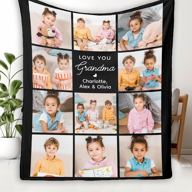 Custom Grandma Gift Personalised 11 Photo Collage Fleece Blanket (Creator Uploaded)