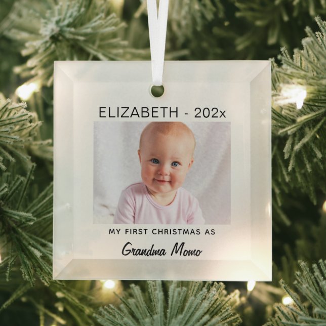 Custom, Grandma/pa 1st Christmas Baby Photo Glass Tree Decoration (Insitu)