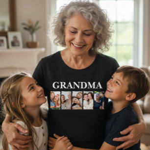 Custom Grandma Photo Collage Personalised Gift T-Shirt