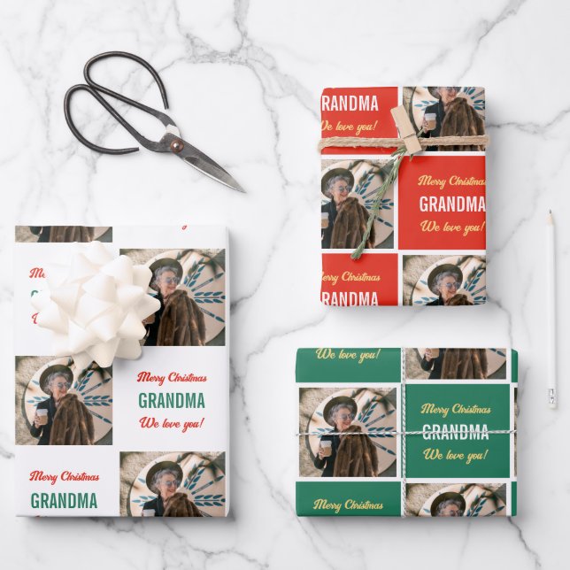 Custom Grandma Photo Funny Picture Merry Christmas Wrapping Paper Sheet (Front)