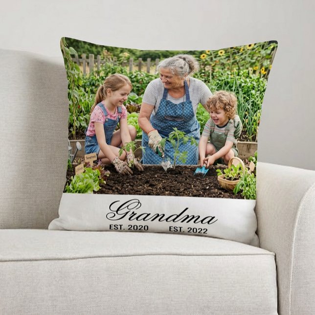 Custom Grandma Photo Multi Year Est Script Cushion (Custom Grandma Photo Multi Year Est Script Throw Pillow)