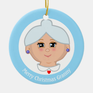 Custom Grandma Photo on Light Blue & White Ceramic Tree Decoration