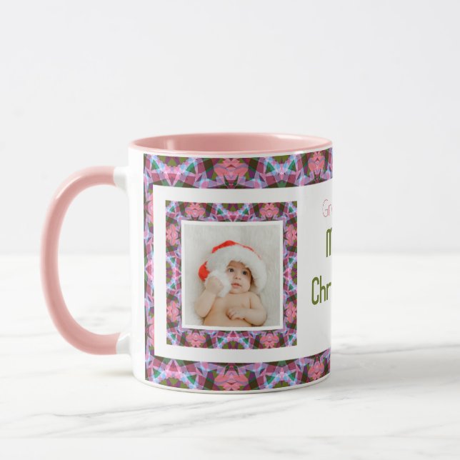 Custom Grandma’s Pink Merry Christmas Photo Tea Mug (Left)