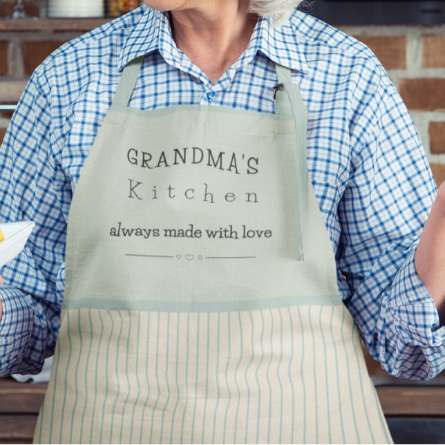Custom Grandma's Kitchen Cream & Pale Blue Striped Apron (Creator Uploaded)