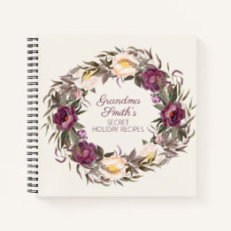 Custom Grandma's Recipes Purple Cream Floral Notebook