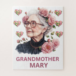 Custom Grandmother Mary Floral Watercolor Jigsaw P Puzzle