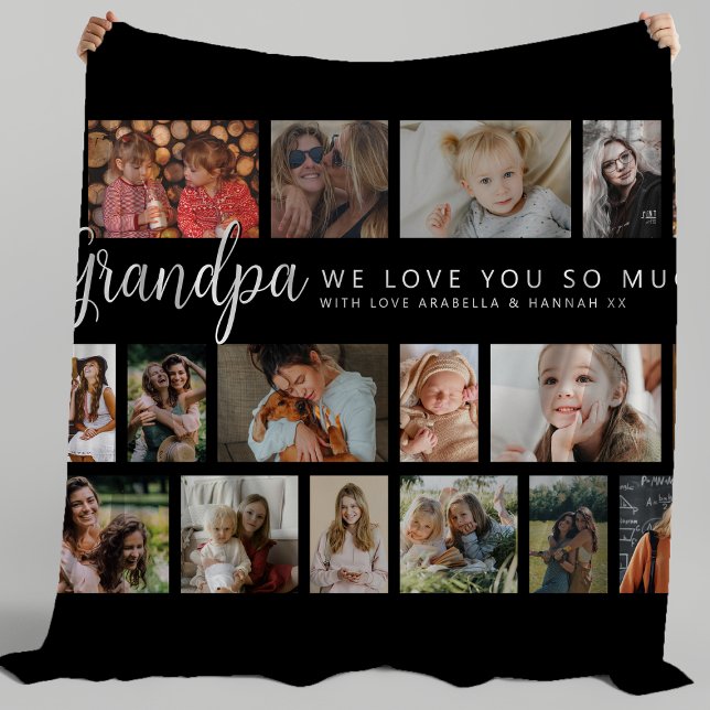 Custom Grandpa 18 Photo Collage Fleece Blanket (Creator Uploaded)