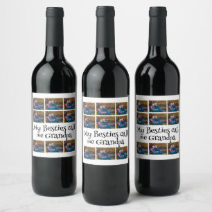 Custom Grandpa 9 Photo Collage  Wine Label