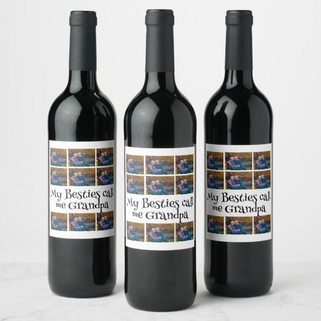Custom Grandpa 9 Photo Collage  Wine Label (Bottles)