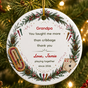 Custom Grandpa Cribbage Appreciation Christmas Ceramic Tree Decoration