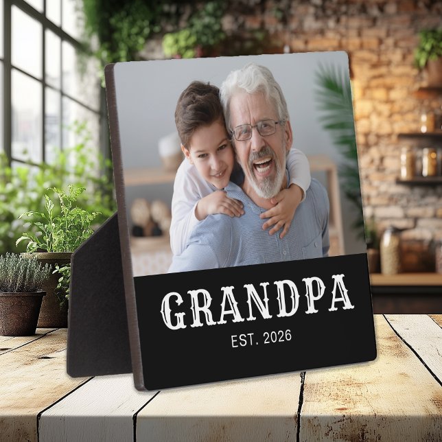 Custom Grandpa Established Bold Typography Photo Plaque (Creator Uploaded)