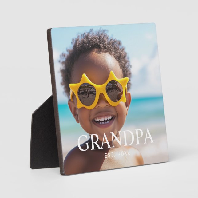 Custom Grandpa Established Modern Photo Plaque (Front)