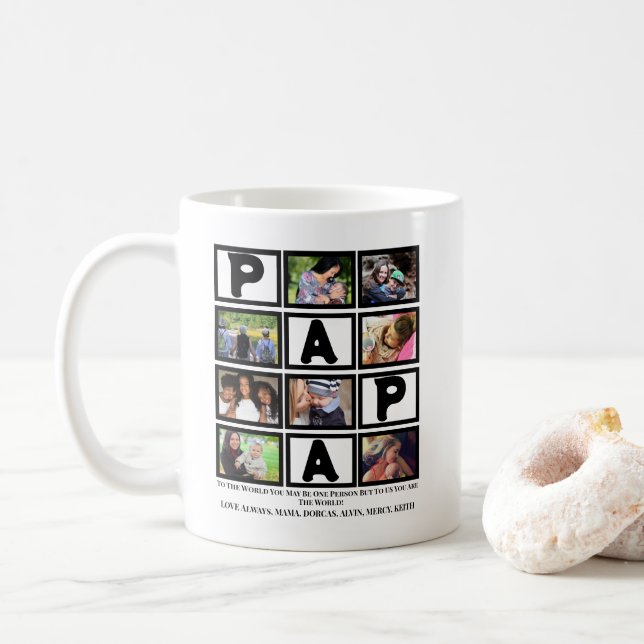 Custom  Grandpa Fathers Day Papa  9 Photo Collage  Coffee Mug (With Donut)