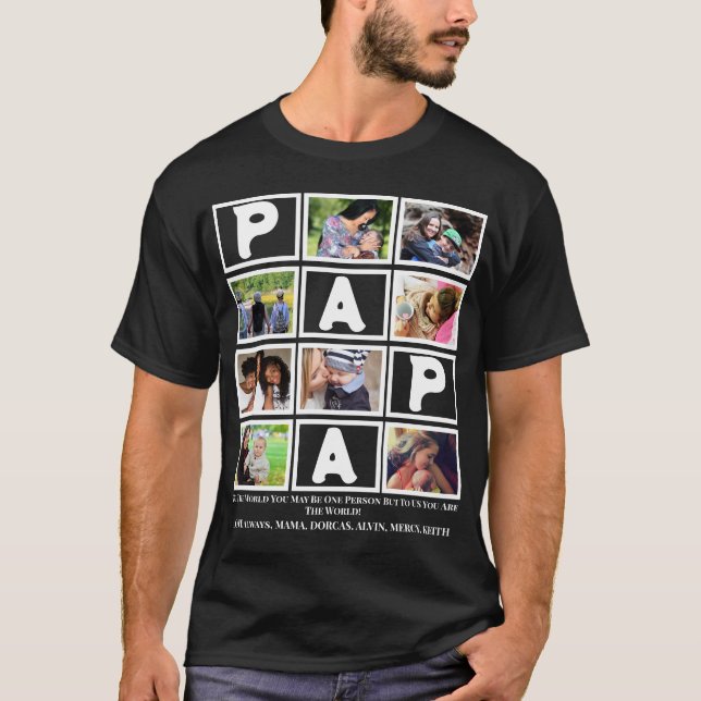 Custom  Grandpa Fathers Day Papa  9 Photo Collage T-Shirt (Front)