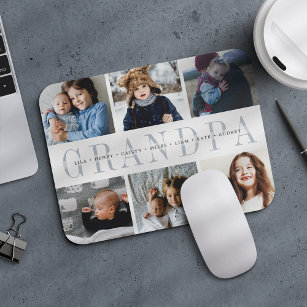 Custom Grandpa Photo Collage & Grandchildren Names Mouse Mat