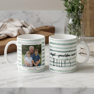 Custom Grandpa Photo Green Striped Fathers Day Coffee Mug