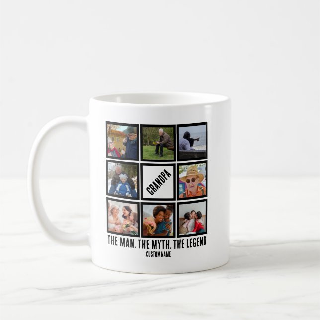 Custom Grandpa the man myth legend 8 Photo Collage Coffee Mug (Left)