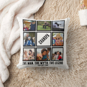 Custom Grandpa the man myth legend 8 Photo Collage Cushion