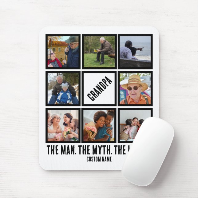 Custom Grandpa the man myth legend 8 Photo Collage Mouse Mat (With Mouse)