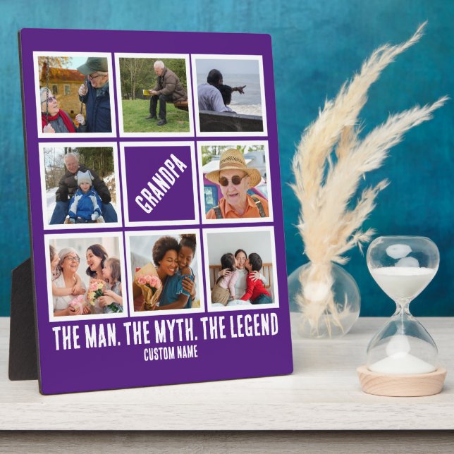 Custom Grandpa the man myth legend 8 Photo Collage Plaque (Side)
