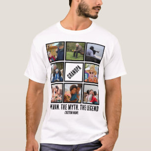Custom Grandpa the man myth legend 8 Photo Collage T-Shirt