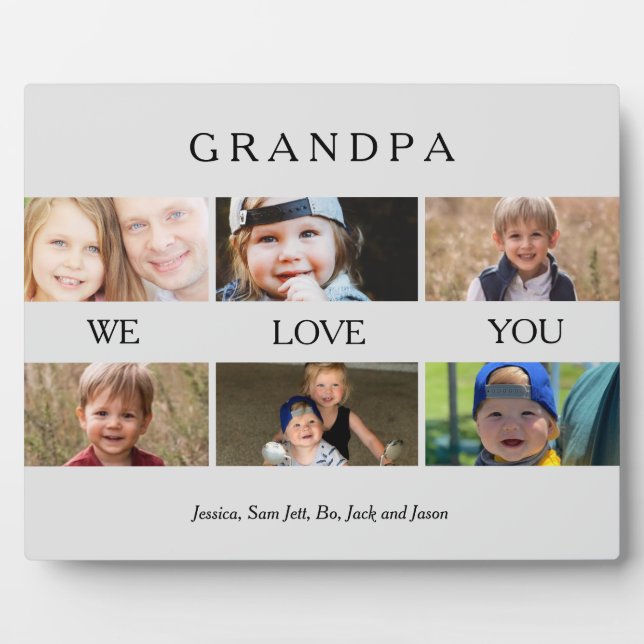 Custom Grandpa We love You Photo Pale Grey Collage Plaque (Front)