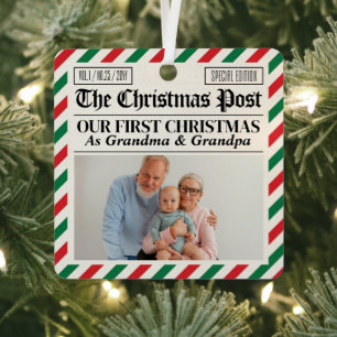 Custom Grandparents Our First Christmas Newspaper Metal Tree Decoration