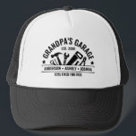 Custom Grandpas Garage Funny Mechanic Grandpa Trucker Hat<br><div class="desc">Custom Grandpa's Garage Trucker Hat with Kids’ Names and Year! Perfect for the handy grandfather who fixes everything. A fun,  personalised gift for Father’s Day,  birthdays,  a gift for grandpa,  or your favourite DIY legend.</div>