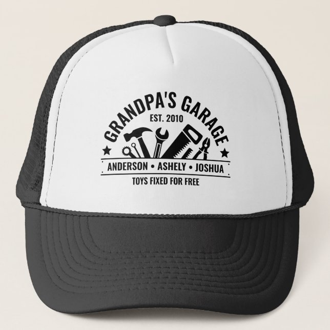 Custom Grandpas Garage Funny Mechanic Grandpa Trucker Hat (Front)