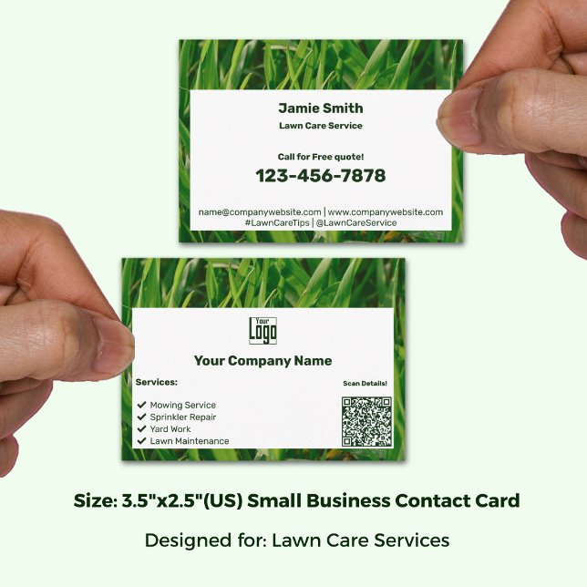 Custom Grass Image Green White Logo CTA List QR Business Card (Custom Grass Image Green White Logo CTA List QR Business Card, Mighty Size: 3.5"x2.5" (US))