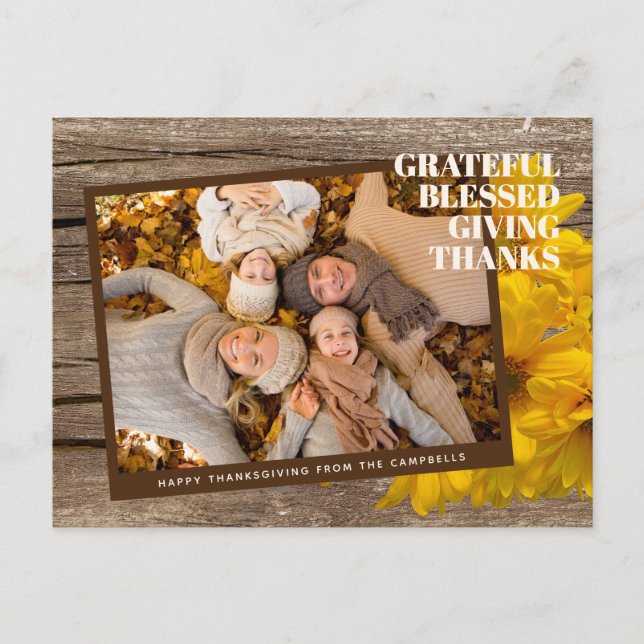 Custom Grateful Blessed Giving Thanks Holiday Card (Front)